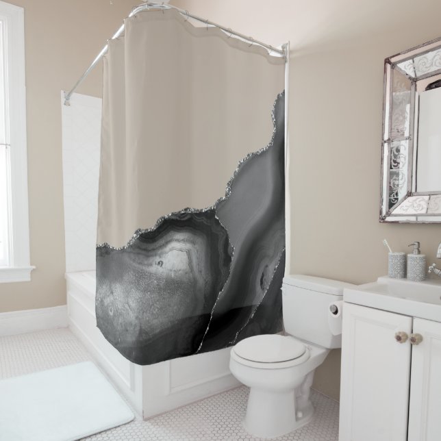 Rideaux De Douche Taupe gris argenté Tan Agate Pierre (En situation)