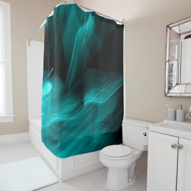 Rideaux De Douche Teal abstrait lumineux (En situation)