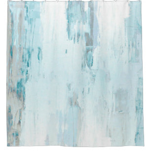 Rideaux De Douche Teal "nuageux" et art abstrait beige