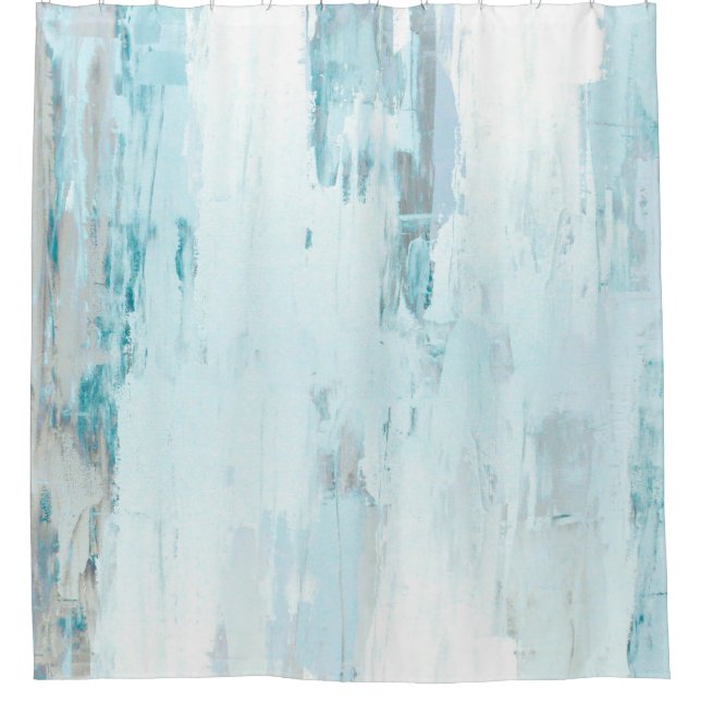 Rideaux De Douche Teal "nuageux" et art abstrait beige (Devant)