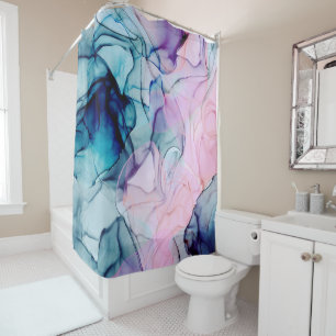 Rideaux De Douche Téal Pourpre Rose Éthéré Moderne Glamour Encre