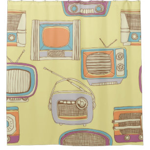 Rideaux De Douche télévision rétro et radio. motif transparent