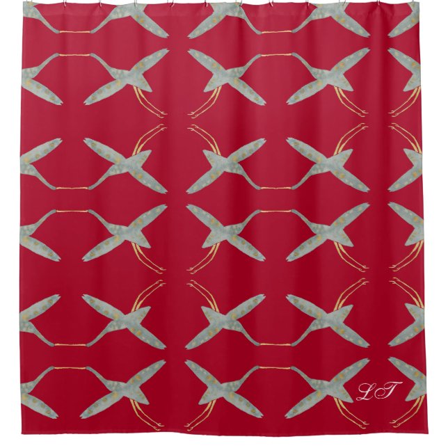 Rideaux De Douche Tendance Cherry Rouge Moderne Chic Grue oiseaux (Devant)