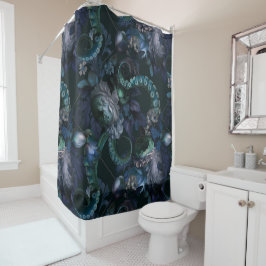 Rideaux De Douche Tentacle Turquoise De Cthulhu Gothique Avec Fleurs