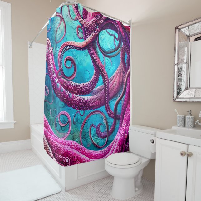 Rideaux De Douche Tentacles Kraken Octopus rose (En situation)