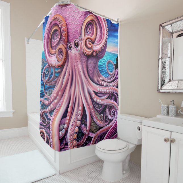 Rideaux De Douche Tentacules octopiques roses (En situation)