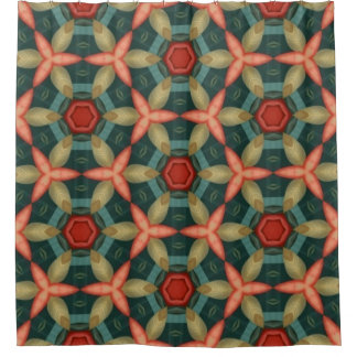 Rideaux De Douche Terracotta, moutarde, géométrique turquoise et ver