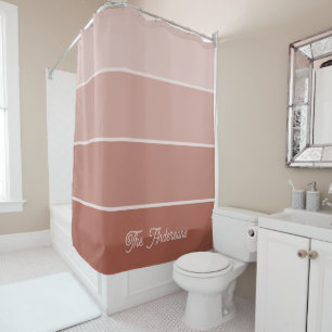 Rideaux De Douche Terracotta neutre Ombre Stripes avec script