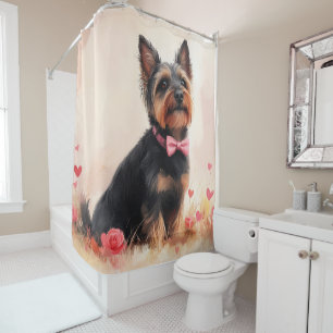 Rideaux De Douche Terrier Australien avec des Roses - Saint-Valentin