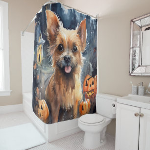 Rideaux De Douche Terrier Australien Halloween avec citrouilles effr