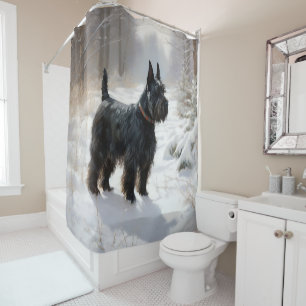 Rideaux De Douche Terrier Écossais Qu'il neige Noël