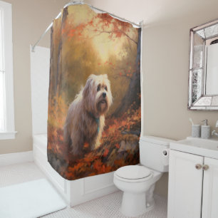Rideaux De Douche Terrier tibétain à l'automne Feuilles automne Insp