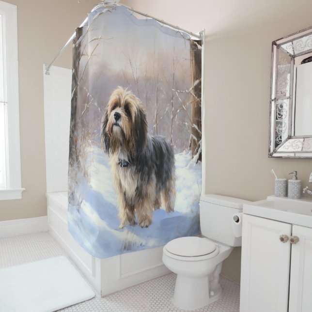 Rideaux De Douche Terrier Tibétain Laissons Il Neige Noël (En situation)