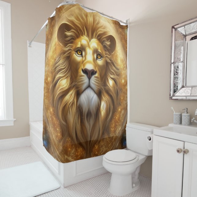 Rideaux De Douche Tête de lion doré superbe (En situation)