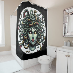 Rideaux De Douche Tête de Méduse verte contemplative pleine de Serpe