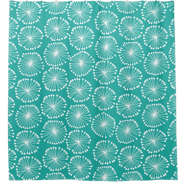 Rideaux De Douche Têtes de graines - Blanc sur Turquoise 1faea4 (Devant)