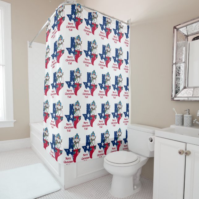 Rideaux De Douche Texas Christmas Cowboy Snowman Joyeux Noël (En situation)