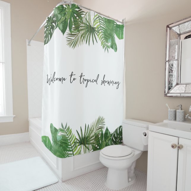 Rideaux De Douche Texte personnalisé Feuille tropicale Été sensation (En situation)