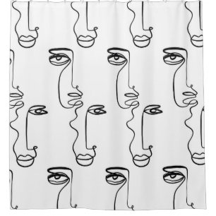 Rideaux De Douche Texture avec faces abstraites. Une ligne continue 