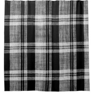 Rideaux De Douche Texture en tissu blanc et noir à damiers plaid po