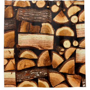 Rideaux De Douche Texture. Pile de bois de feu haché stocké, hiver