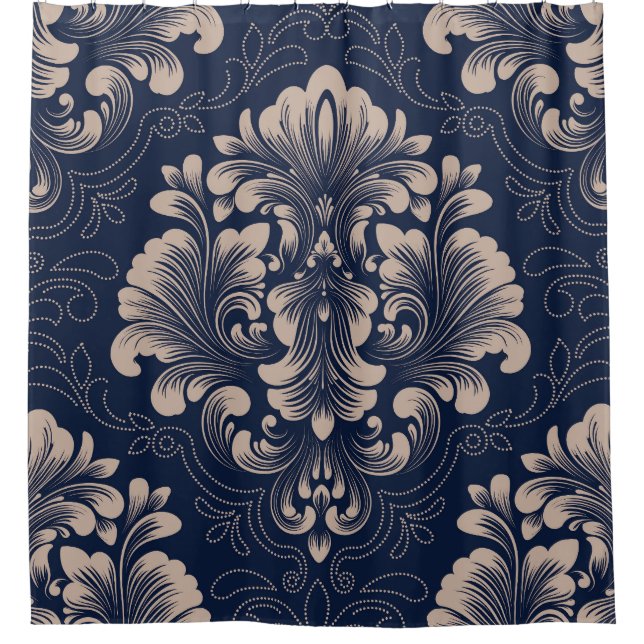 Rideaux De Douche Texture victorienne sans joint Damas classique (Devant)