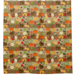 Rideaux De Douche Thanksgiving Automne Turquie Squash Motif de récol