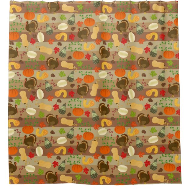 Rideaux De Douche Thanksgiving Automne Turquie Squash Motif de récol (Devant)