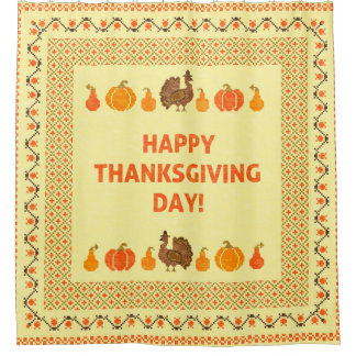 Rideaux De Douche Thanksgiving : retro brodée carte design.