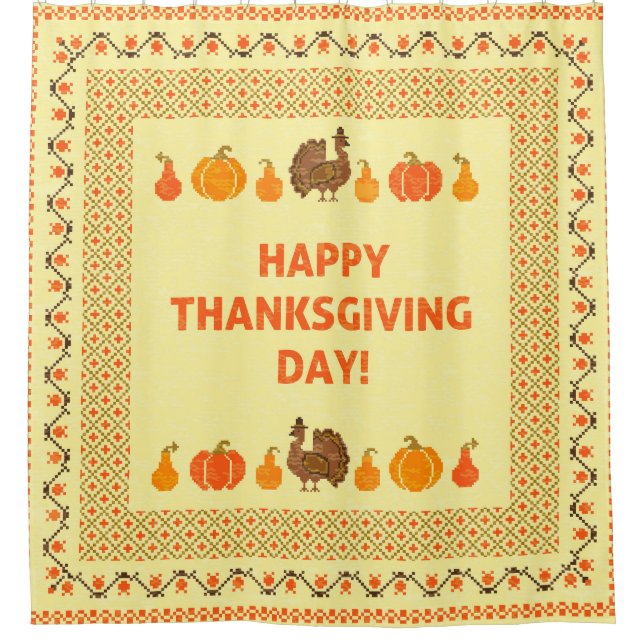 Rideaux De Douche Thanksgiving : retro brodée carte design. (Devant)