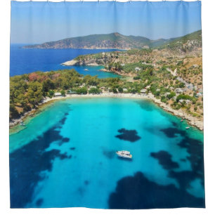 Rideaux De Douche Thassos Island Kavala Grèce Eau Turquoise Bleu