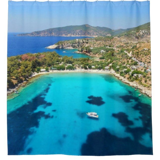Rideaux De Douche Thassos Island Kavala Grèce Eau Turquoise Bleu (Devant)