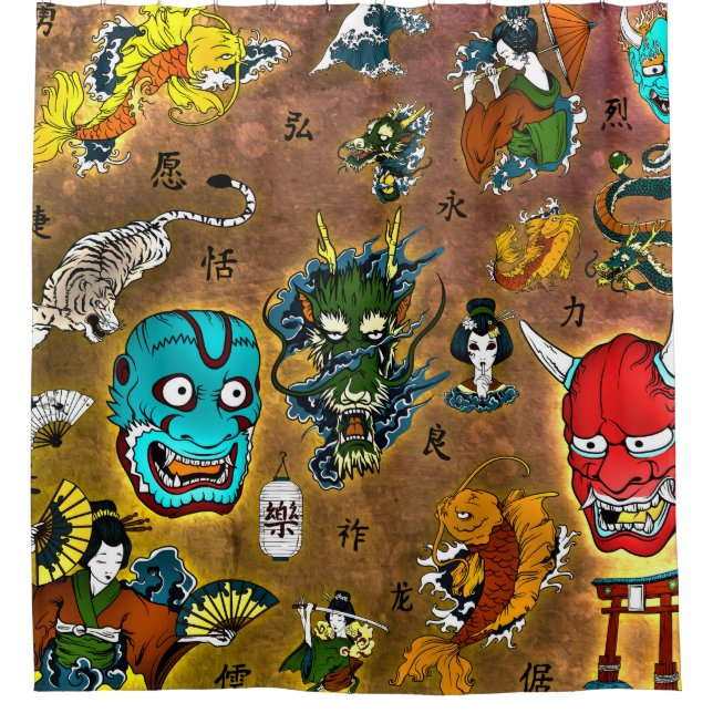 Rideaux De Douche Thème japonais (Devant)