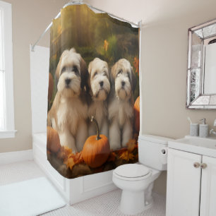 Rideaux De Douche Tibétain Terrier Chiot Automne Citrouille délice