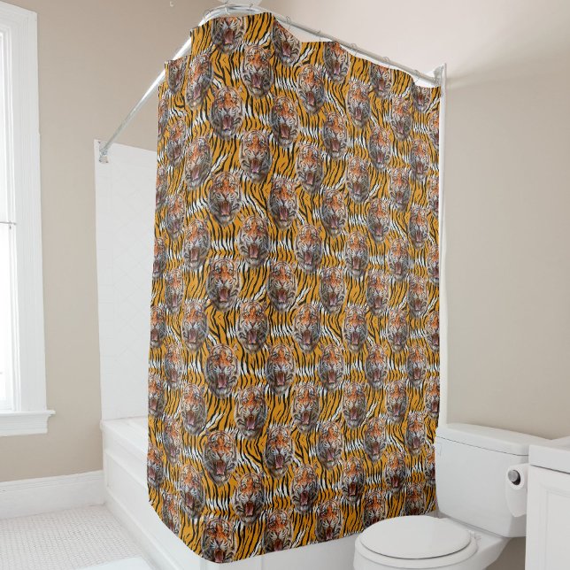 Rideaux De Douche Tiger Tête Sur Tiger Skin Design Poster de animal (Créateur téléchargé)