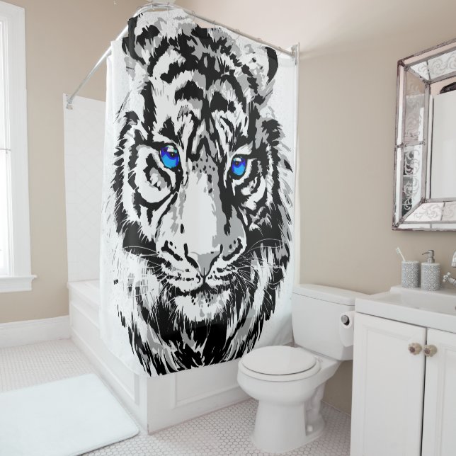 Rideaux De Douche Tigre blanc de Sibérie - Yeux bleu tigre (En situation)