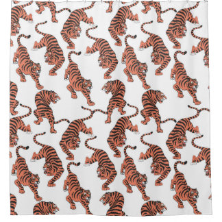 Rideaux De Douche Tigres vintages, motif sans couture dessiné à la m