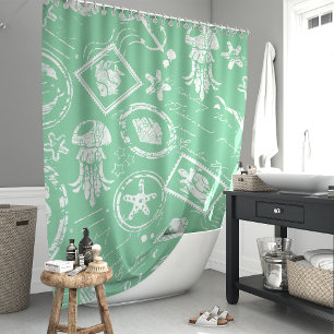 Rideaux De Douche Timbre Marin Vert Menthe Vintage