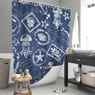 Rideaux De Douche Timbre Marin Vintage Bleu de Nuit