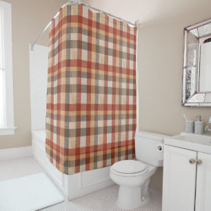 Rideaux De Douche Tissu à carreaux automne chaud en rouille et beige