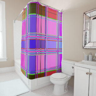 Rideaux De Douche Tissu à motif tartan rose Madras