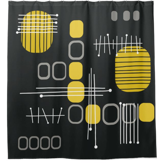 Rideaux De Douche Tissu Abstrait atomique noir jaune (Devant)