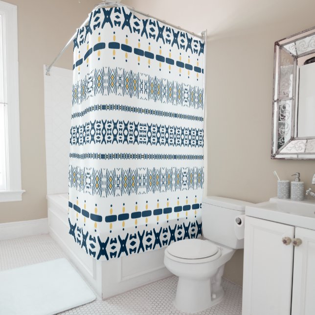 Rideaux De Douche Tissu bleu bleu tribal   (En situation)