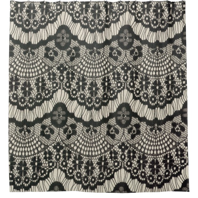 Rideaux De Douche Tissu dentelle ornement sur blanc. (Devant)