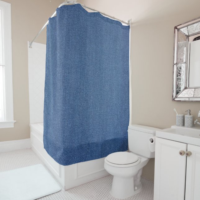 Rideaux De Douche Tissu d'origine bleu mode jean denim (En situation)