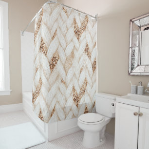 Rideaux De Douche Tissu Faux Tissé Blanc Pailleté Or