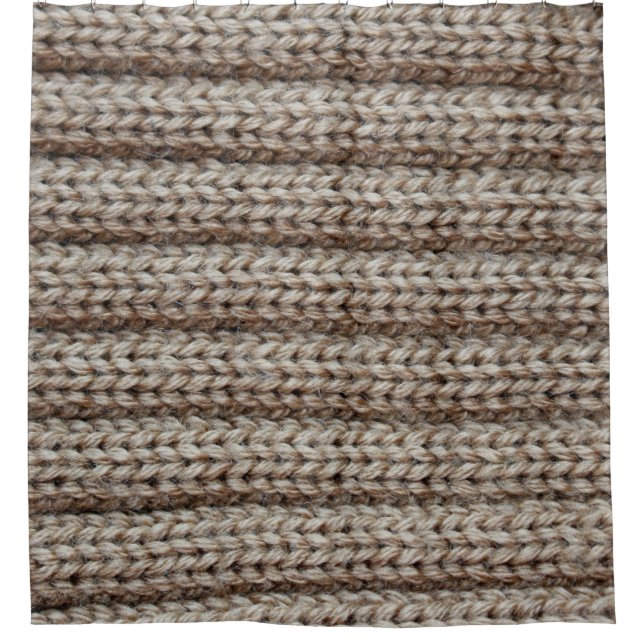 Rideaux De Douche Tissu tricoté clair, texture brune. (Devant)
