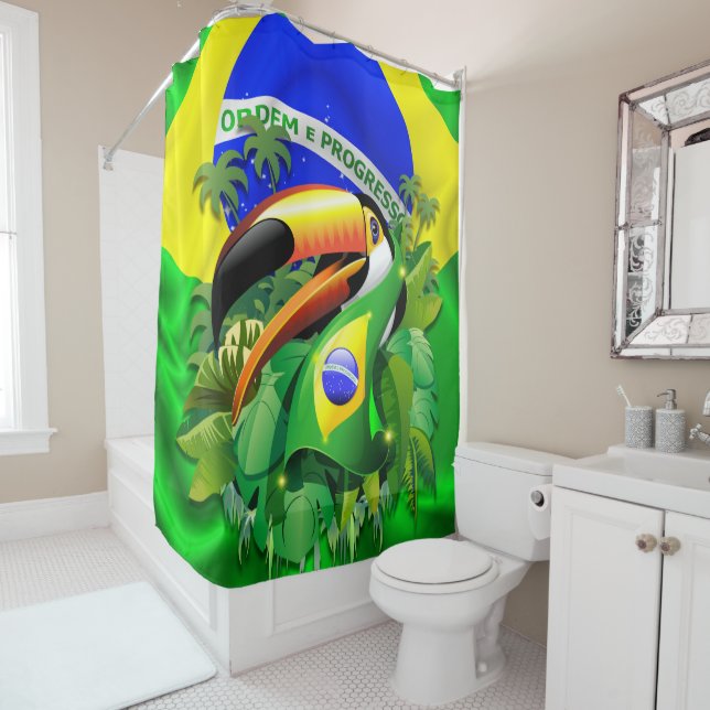Rideaux De Douche Toco Toucan avec drapeau brésilien (En situation)