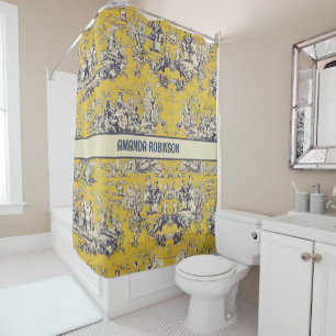 Rideaux De Douche Toile de Jouy Fleurie Jaune Vintage Monogramme de