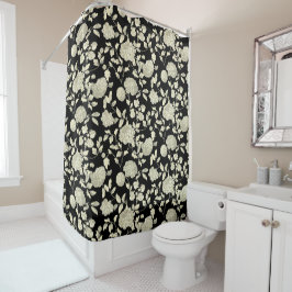 Rideaux De Douche Toile Florale De Crème Sur Noir